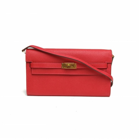 HERMES KellyLongToGo辣椒紅Epsom皮Y刻金扣