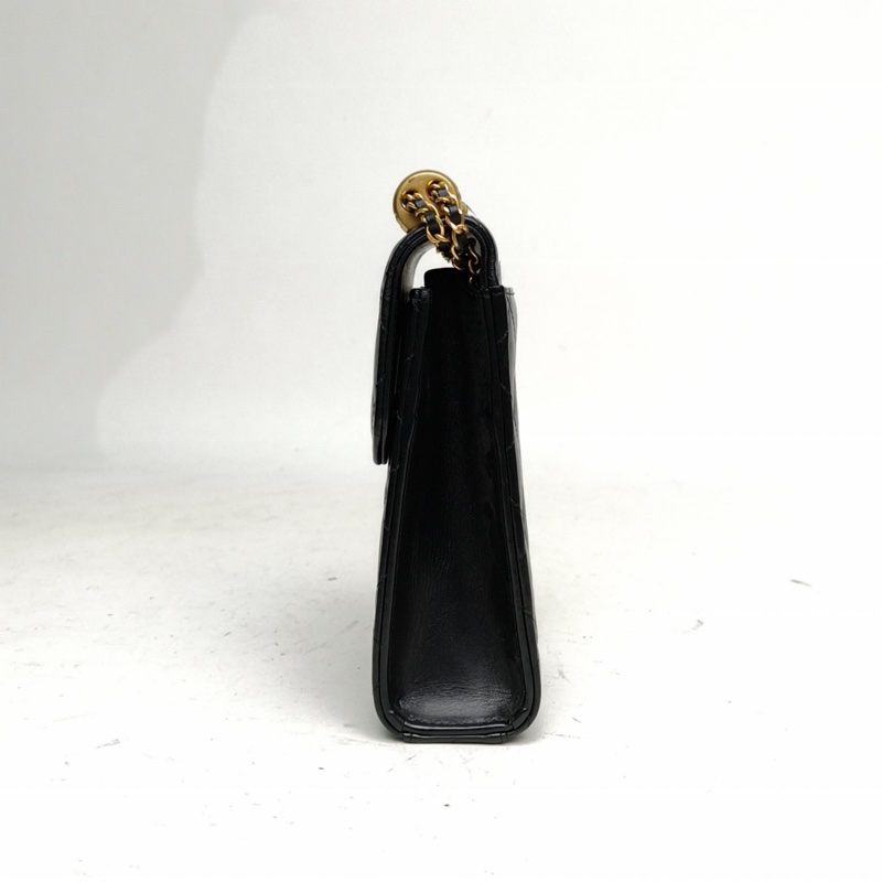CHANEL 21A翻蓋手機包黑色牛皮31開金扣雙金珠皮穿鏈-1
