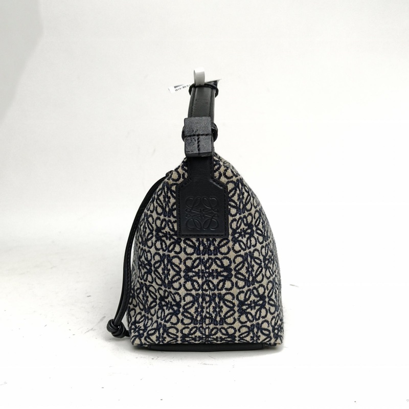 LOEWE CubiAnagram提花布拼皮革飯盒包小號墨藍色帆布-1