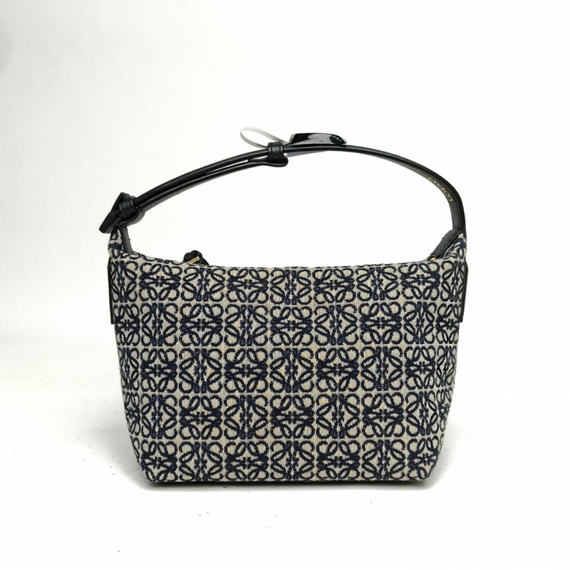 LOEWE CubiAnagram提花布拼皮革飯盒包小號墨藍色帆布-2