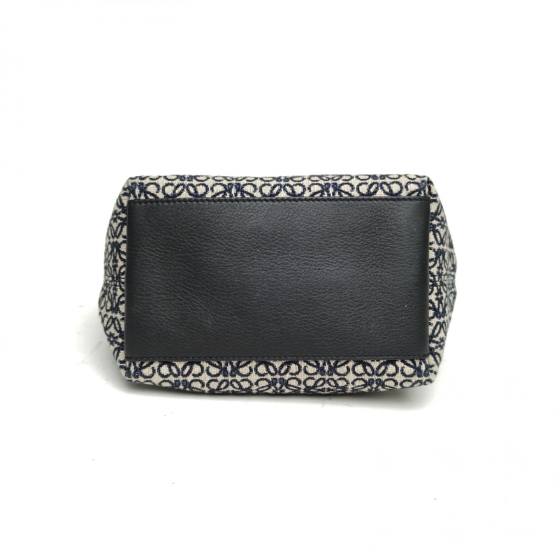 LOEWE CubiAnagram提花布拼皮革飯盒包小號墨藍色帆布-3