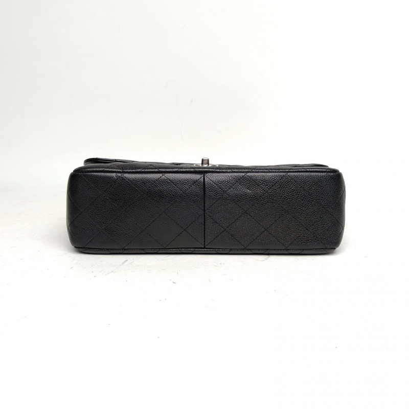 CHANEL CF口蓋包JUMBO黑色荔枝牛皮14開銀扣-3