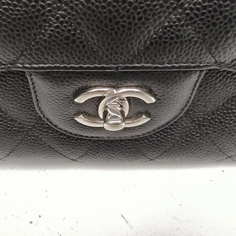 CHANEL CF口蓋包JUMBO黑色荔枝牛皮14開銀扣-4