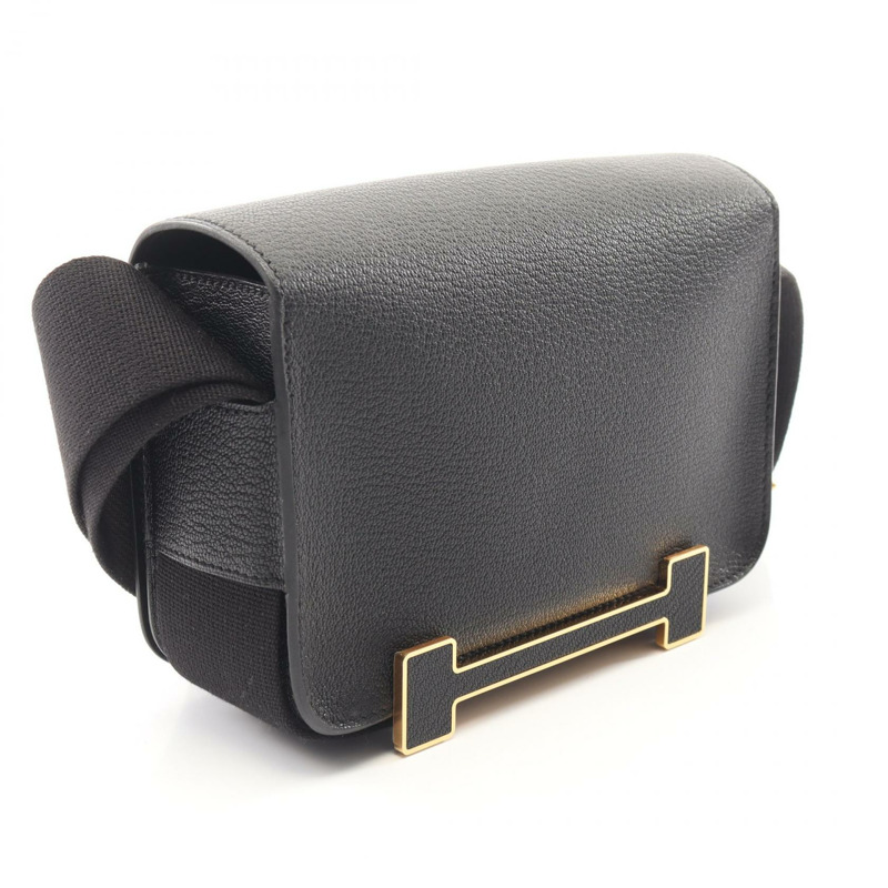 HERMES Geta 單肩斜背包 K 083052CC 雪佛蘭皮革 黑色 二手 GHW-1