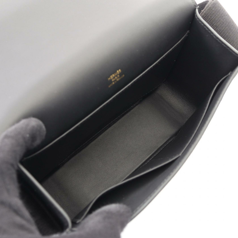 HERMES Geta 單肩斜背包 K 083052CC 雪佛蘭皮革 黑色 二手 GHW-2