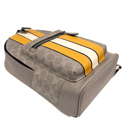 【COACH】C LOGO前拉鍊男款單肩胸前斜背包(直紋灰)-3