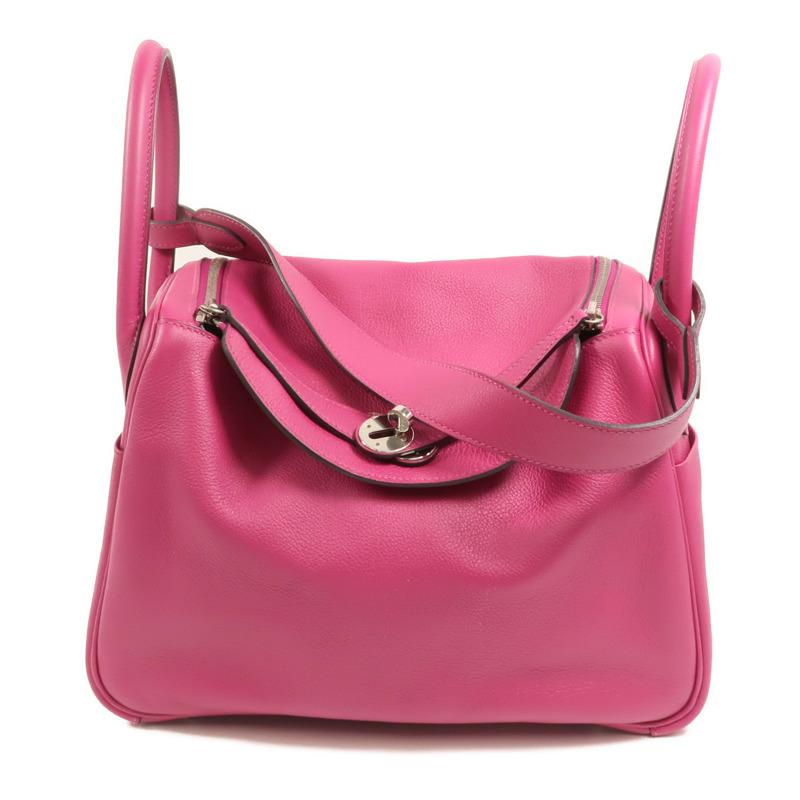 HERMES Evercolor皮革Lindy 30手挽肩背兩用袋Rose Pourpre-0