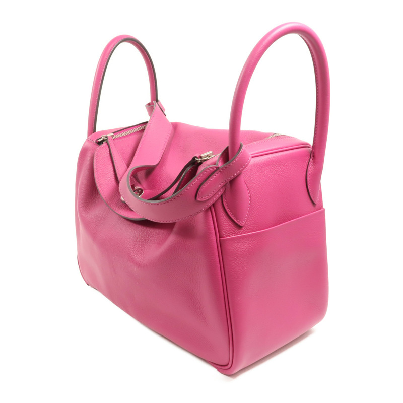 HERMES Evercolor皮革Lindy 30手挽肩背兩用袋Rose Pourpre-2