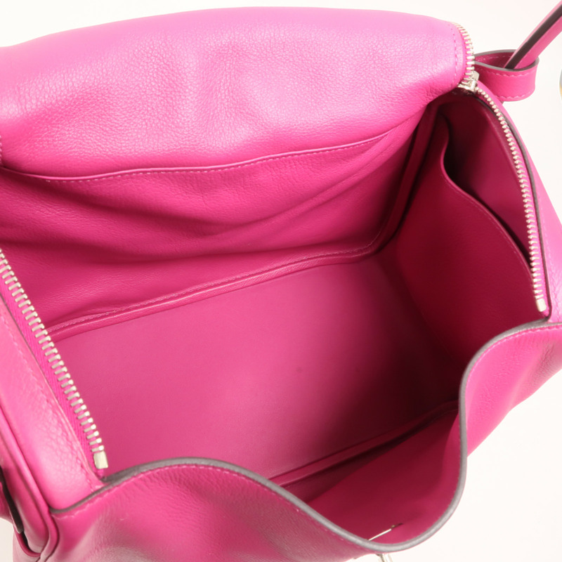 HERMES Evercolor皮革Lindy 30手挽肩背兩用袋Rose Pourpre-4
