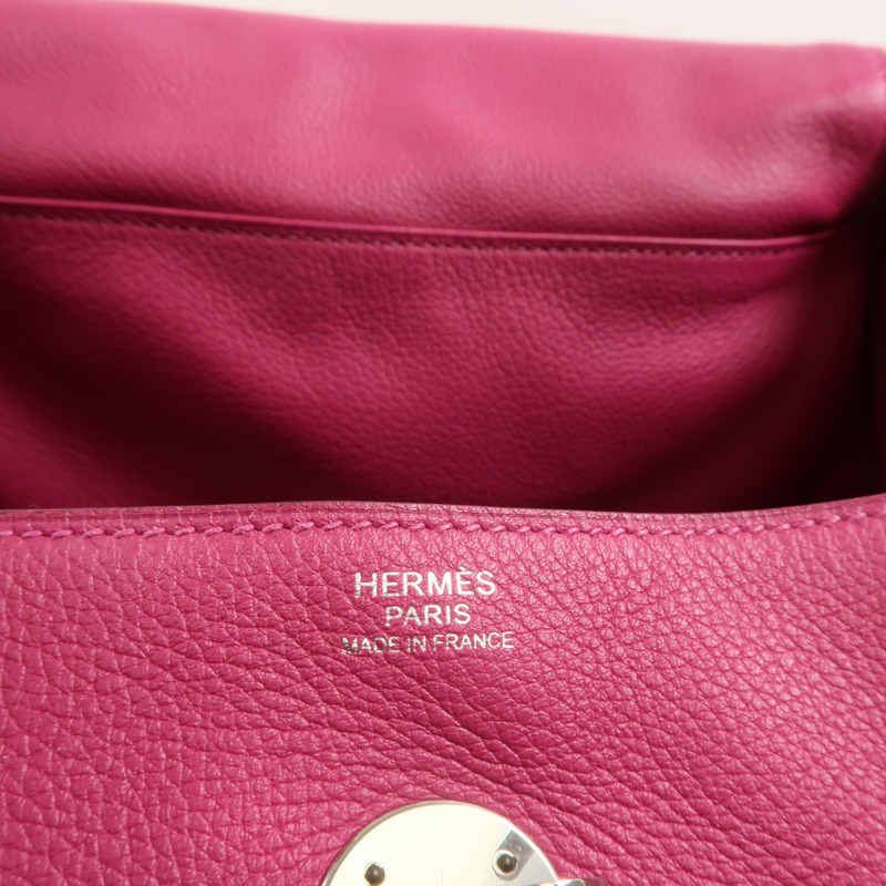 HERMES Evercolor皮革Lindy 30手挽肩背兩用袋Rose Pourpre-5