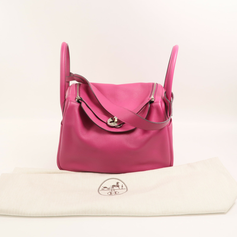 HERMES Evercolor皮革Lindy 30手挽肩背兩用袋Rose Pourpre-8