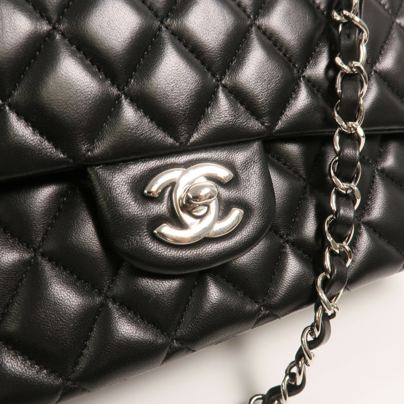 CHANEL 羊皮皮革Classic 25銀扣鏈帶肩背袋-9