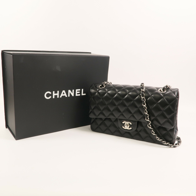 CHANEL 羊皮皮革Classic 25銀扣鏈帶肩背袋-10