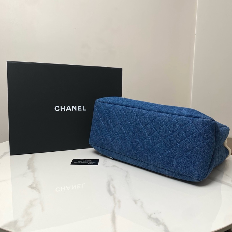 香奈兒/chanel 丹寧款牛仔拼羊羔毛托特tote-3