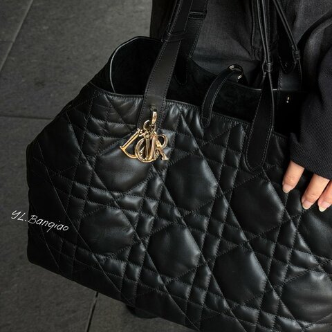 Y2024-DIOR Toujours黑籐格紋小牛皮大號手提包M2820