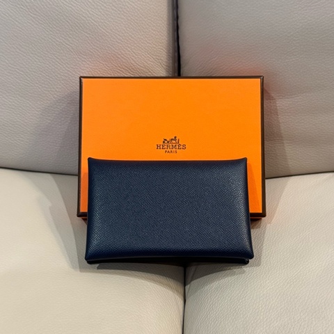 Hermes 愛馬仕 Calvi 卡包/卡夾/深藍黑色/W刻/99新美品