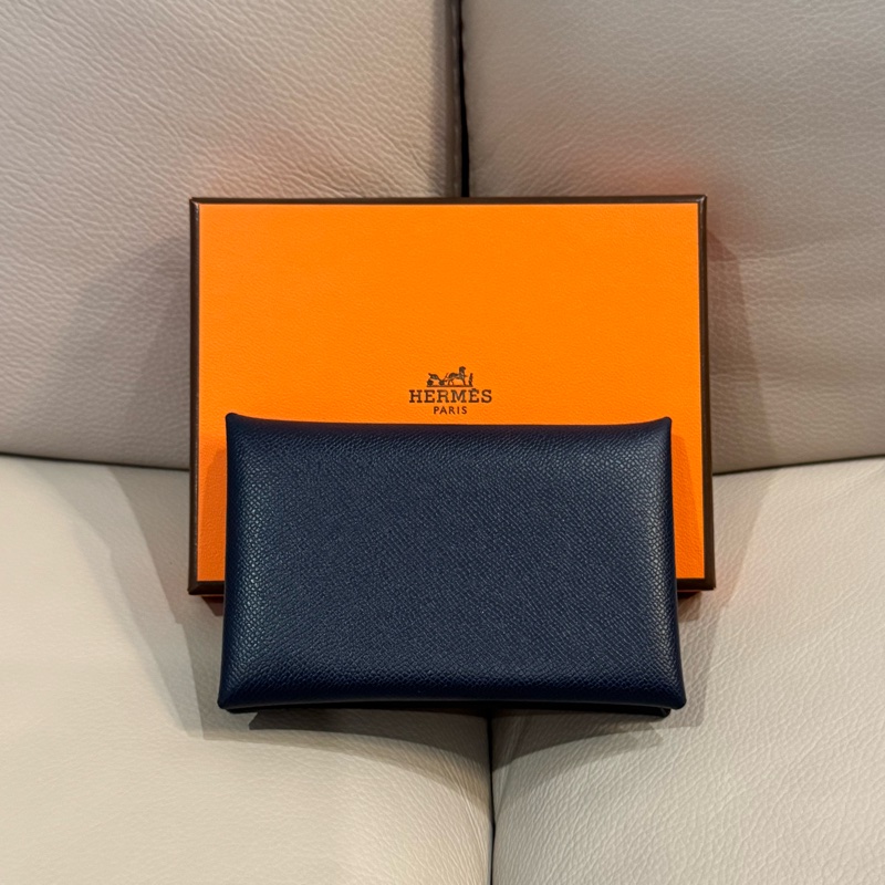 Hermes 愛馬仕 Calvi 卡包/卡夾/深藍黑色/W刻/99新美品-1