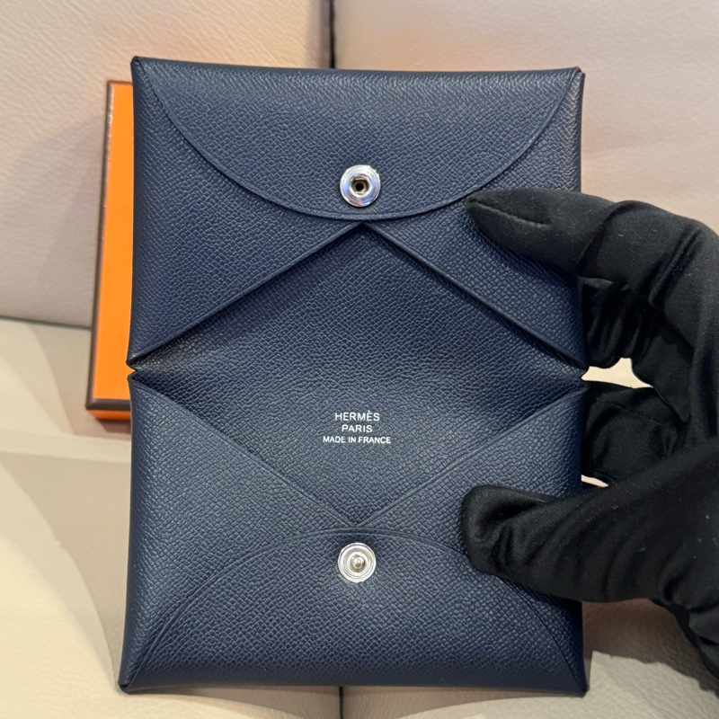 Hermes 愛馬仕 Calvi 卡包/卡夾/深藍黑色/W刻/99新美品-2