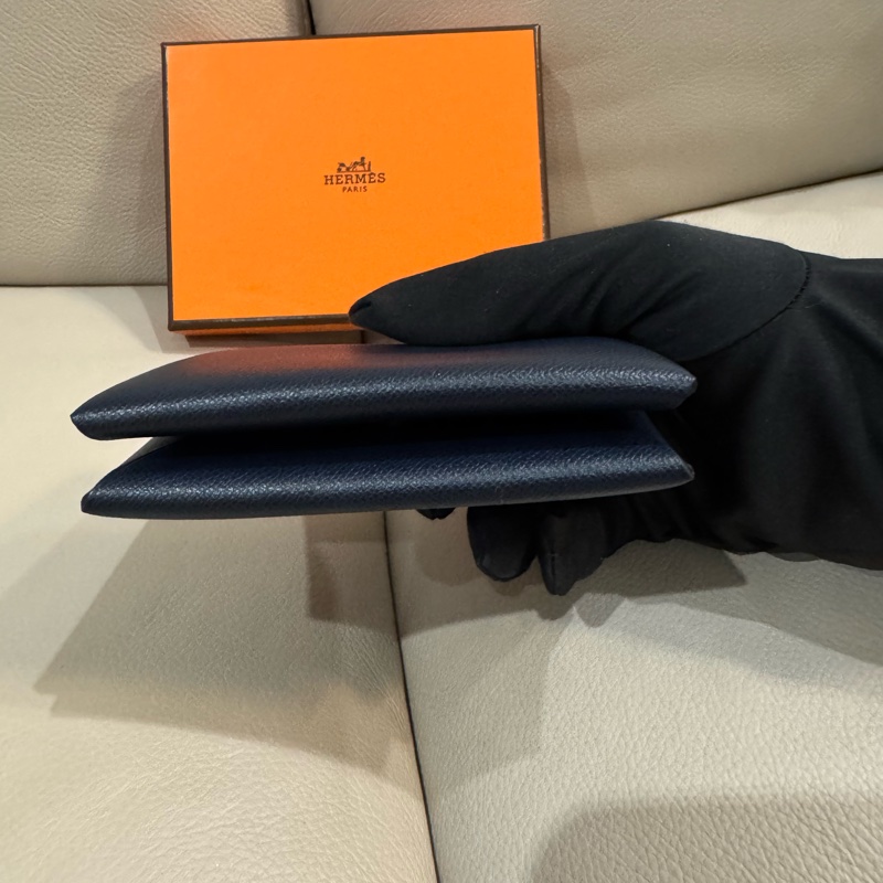 Hermes 愛馬仕 Calvi 卡包/卡夾/深藍黑色/W刻/99新美品-3