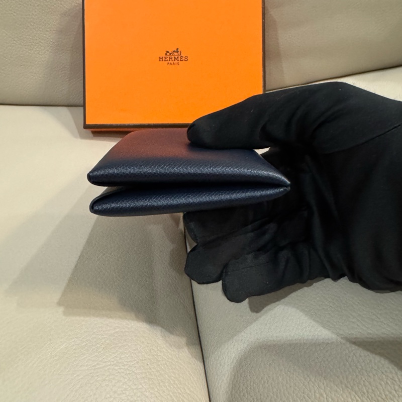 Hermes 愛馬仕 Calvi 卡包/卡夾/深藍黑色/W刻/99新美品-4