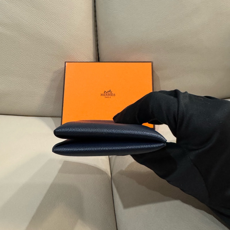 Hermes 愛馬仕 Calvi 卡包/卡夾/深藍黑色/W刻/99新美品-5