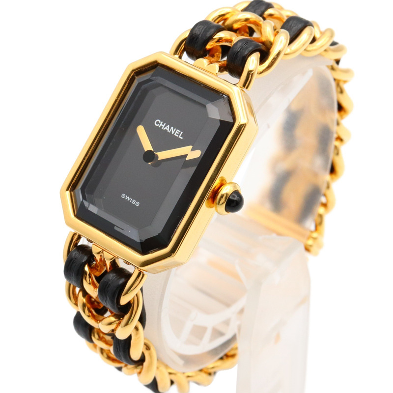 Premiere S 石英腕錶 黑色錶盤 鍍金 皮革錶帶【CHANEL 香奈兒】 H0001-1