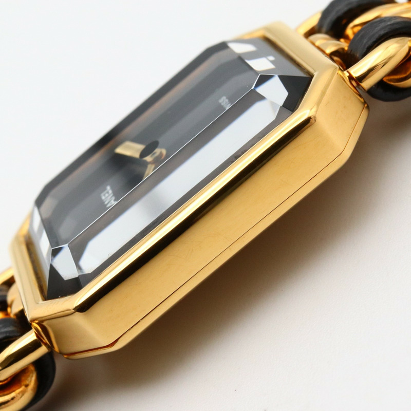 Premiere S 石英腕錶 黑色錶盤 鍍金 皮革錶帶【CHANEL 香奈兒】 H0001-10