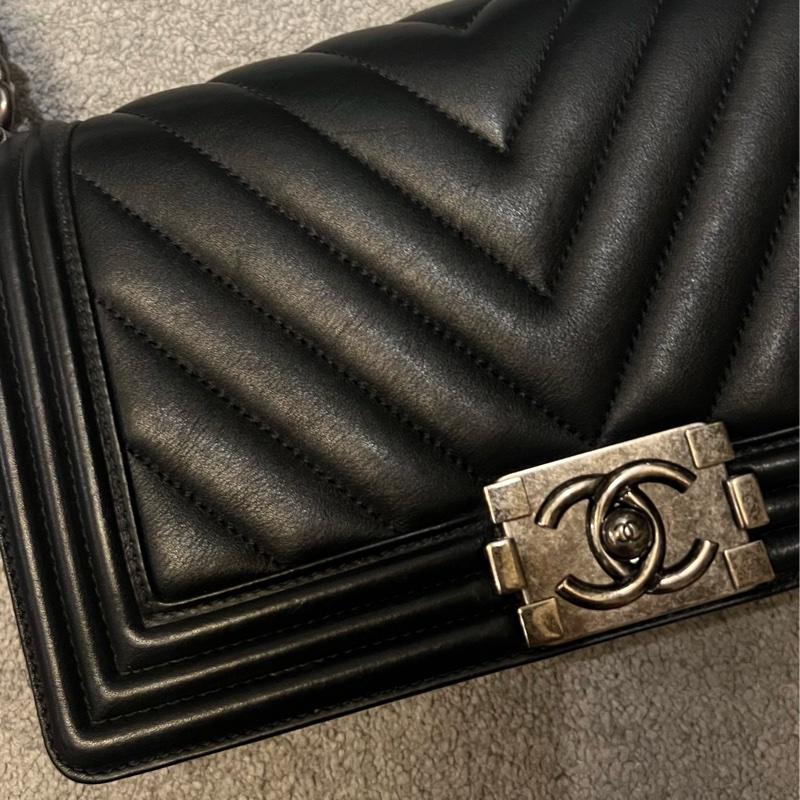 CHANEL LEBOY 山型紋 牛皮25cm 復古銀扣 肩背 斜背 手提-1