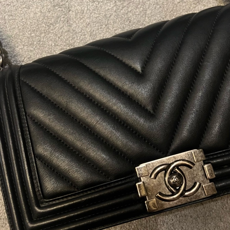 CHANEL LEBOY 山型紋 牛皮25cm 復古銀扣 肩背 斜背 手提-10