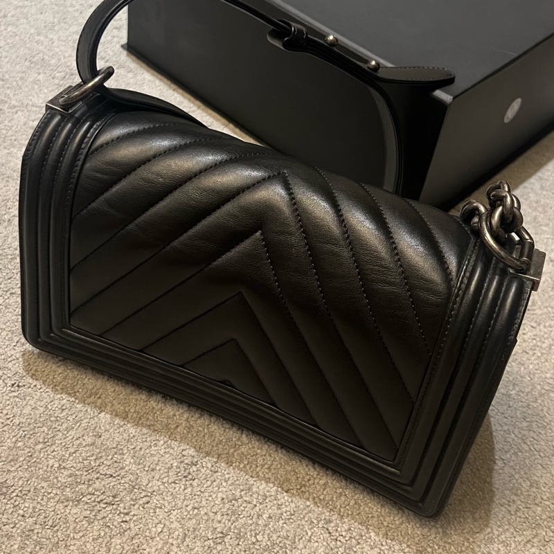 CHANEL LEBOY 山型紋 牛皮25cm 復古銀扣 肩背 斜背 手提-11