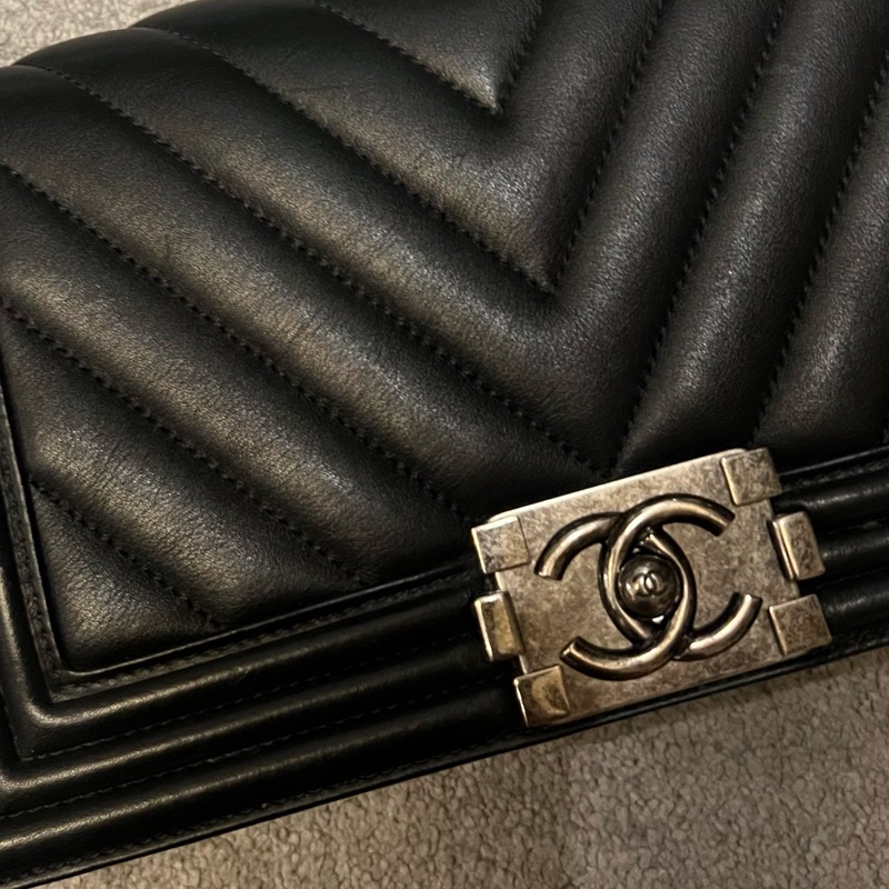 CHANEL LEBOY 山型紋 牛皮25cm 復古銀扣 肩背 斜背 手提-21