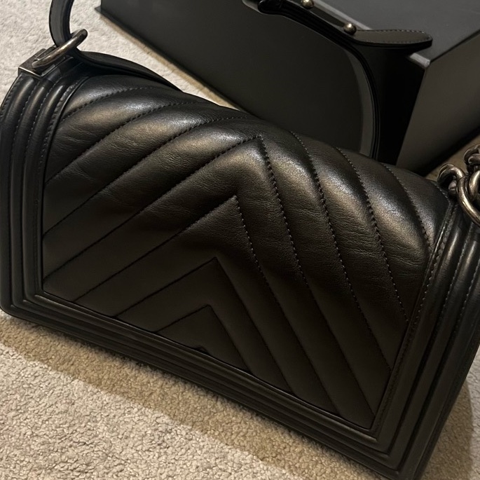 CHANEL LEBOY 山型紋 牛皮25cm 復古銀扣 肩背 斜背 手提-23