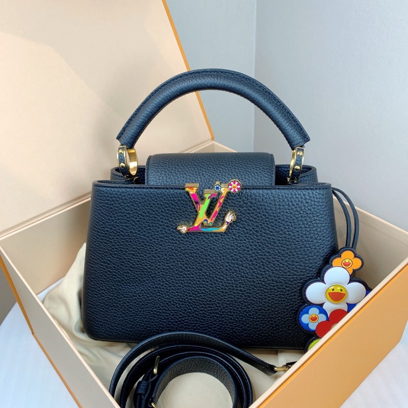 99新 路易威登/Louis Vuitton Capucines BB 黑色金扣 村上隆聯名收藏款 配件:盒子,塵袋,長肩帶,掛飾27x9x18cm-0
