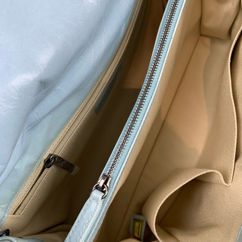 香奈兒/Chanel 經典CF Jumbo 銀扣淺藍色油蠟皮牛皮菱格紋口蓋包 配件:盒子,塵袋,保卡,購證30x10x20cm-7