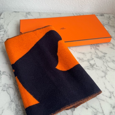 Hermes橘/黑馬頭克什米爾圍巾🧣