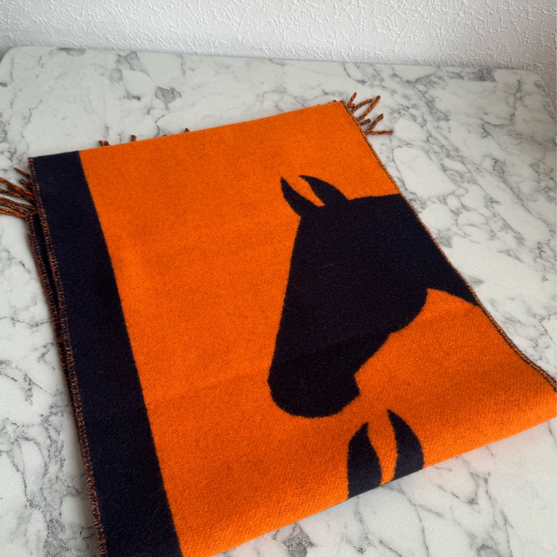 Hermes橘/黑馬頭克什米爾圍巾🧣-1
