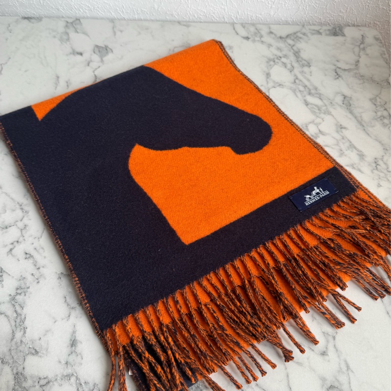 Hermes橘/黑馬頭克什米爾圍巾🧣-2