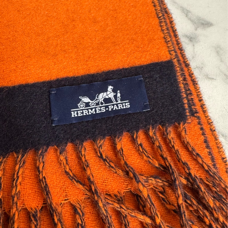 Hermes橘/黑馬頭克什米爾圍巾🧣-3