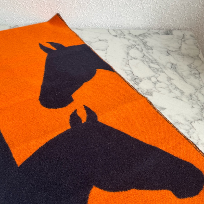 Hermes橘/黑馬頭克什米爾圍巾🧣-5