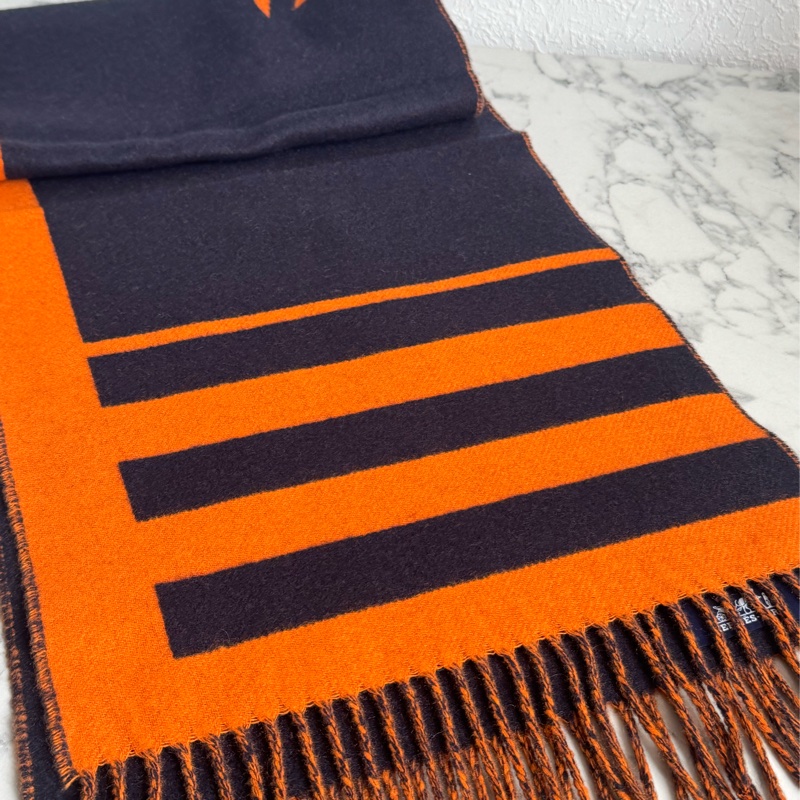 Hermes橘/黑馬頭克什米爾圍巾🧣-8