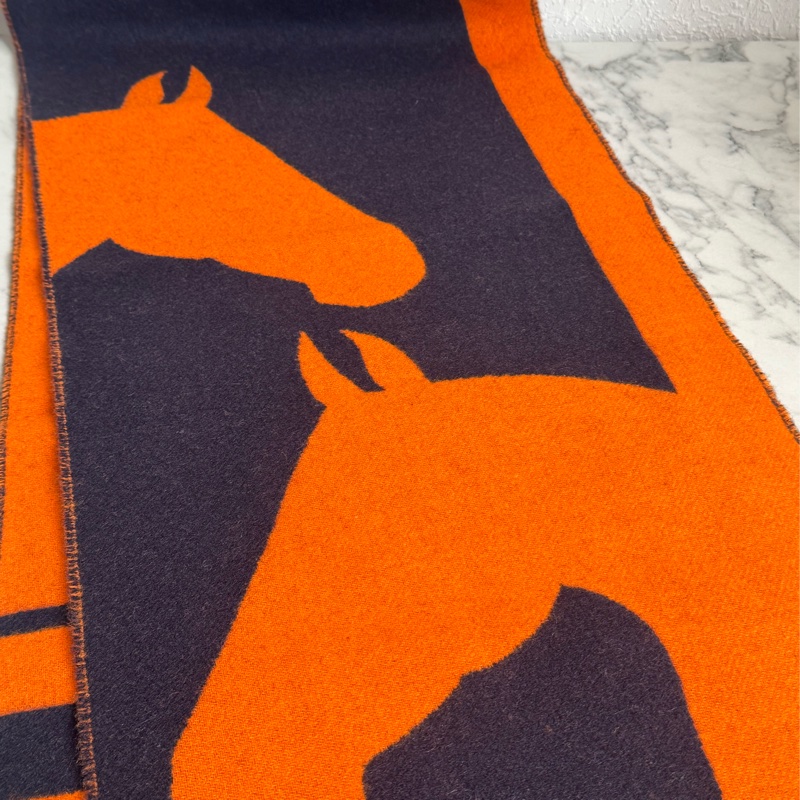 Hermes橘/黑馬頭克什米爾圍巾🧣-11