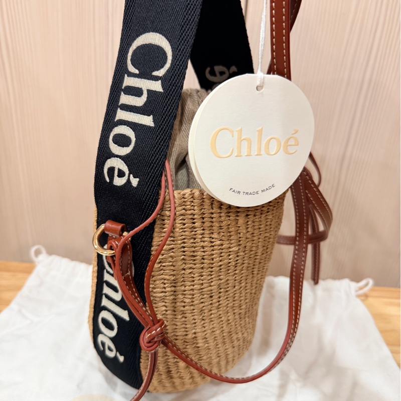 Chloe 黑白牛皮竹編包 竹簍包 草編包 斜背側背手提-1