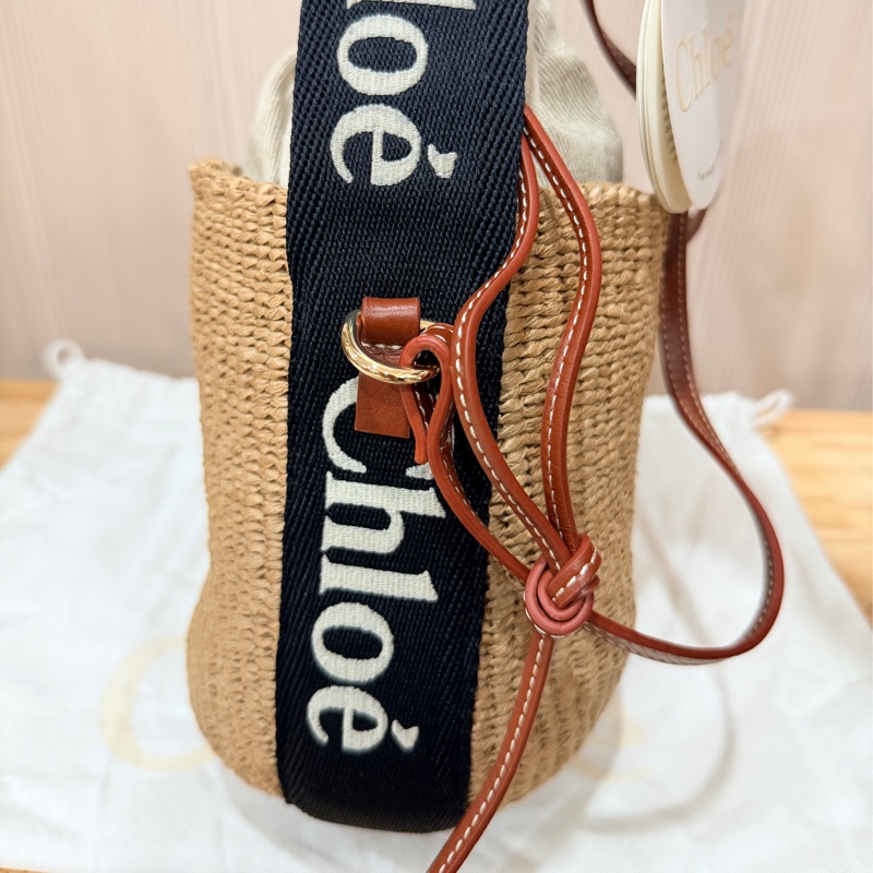Chloe 黑白牛皮竹編包 竹簍包 草編包 斜背側背手提-2