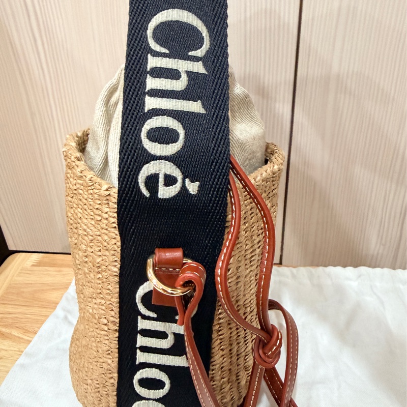 Chloe 黑白牛皮竹編包 竹簍包 草編包 斜背側背手提-4
