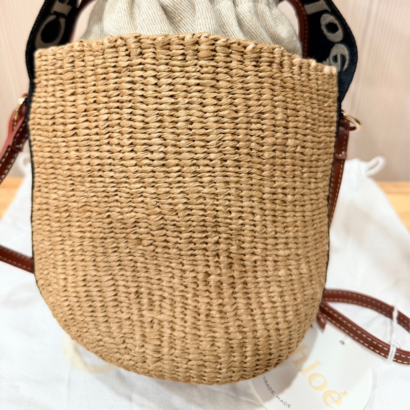 Chloe 黑白牛皮竹編包 竹簍包 草編包 斜背側背手提-5