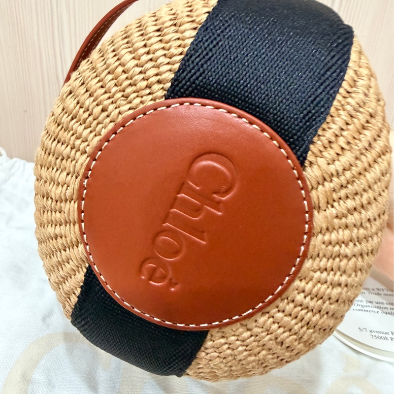 Chloe 黑白牛皮竹編包 竹簍包 草編包 斜背側背手提-9