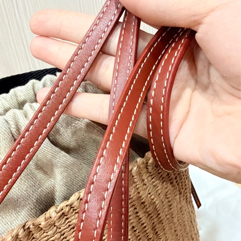 Chloe 黑白牛皮竹編包 竹簍包 草編包 斜背側背手提-17