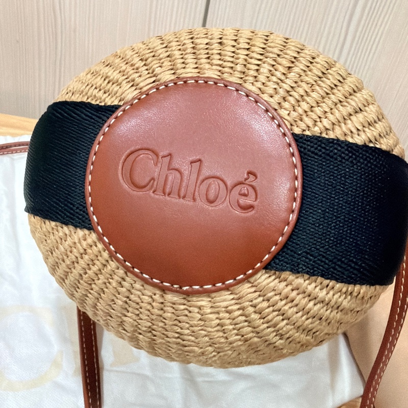 Chloe 黑白牛皮竹編包 竹簍包 草編包 斜背側背手提-18