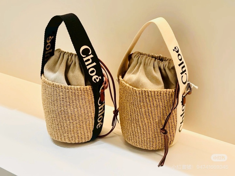 Chloe 黑白牛皮竹編包 竹簍包 草編包 斜背側背手提-19