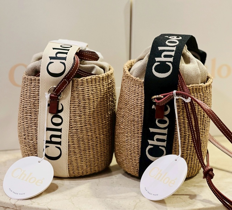 Chloe 黑白牛皮竹編包 竹簍包 草編包 斜背側背手提-21